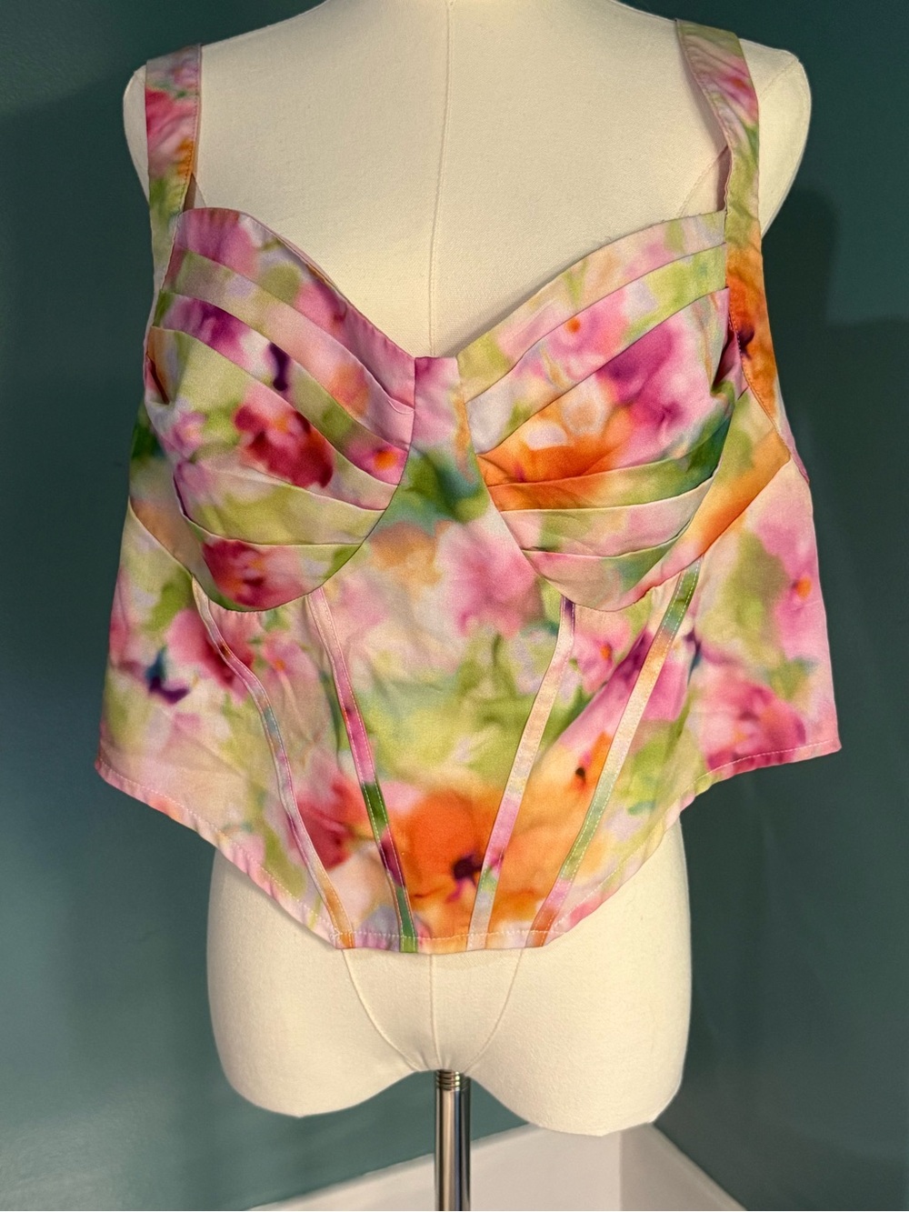 Pastel Floral Corset Style Crop Top Plus Size 5XL (US 20/22)